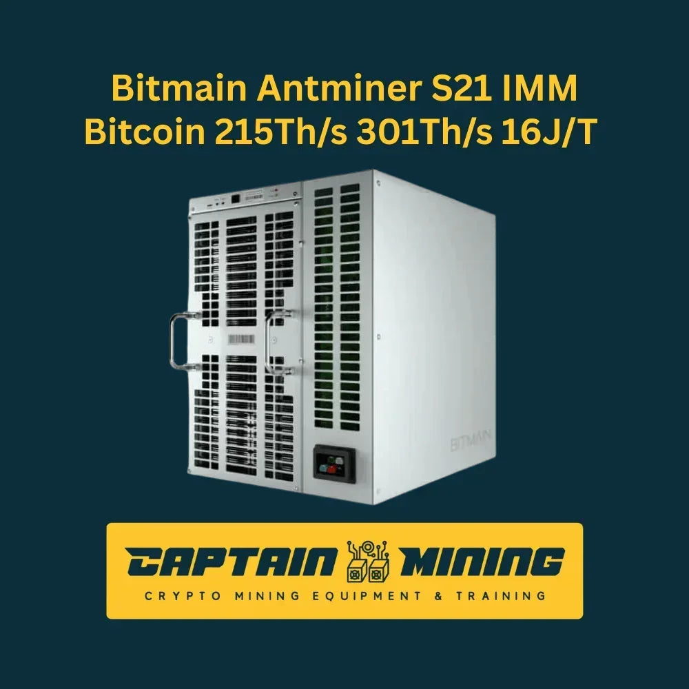 Antminer S21 IMM 215–301Th/s ultra efficient SHA-256 ASIC miner