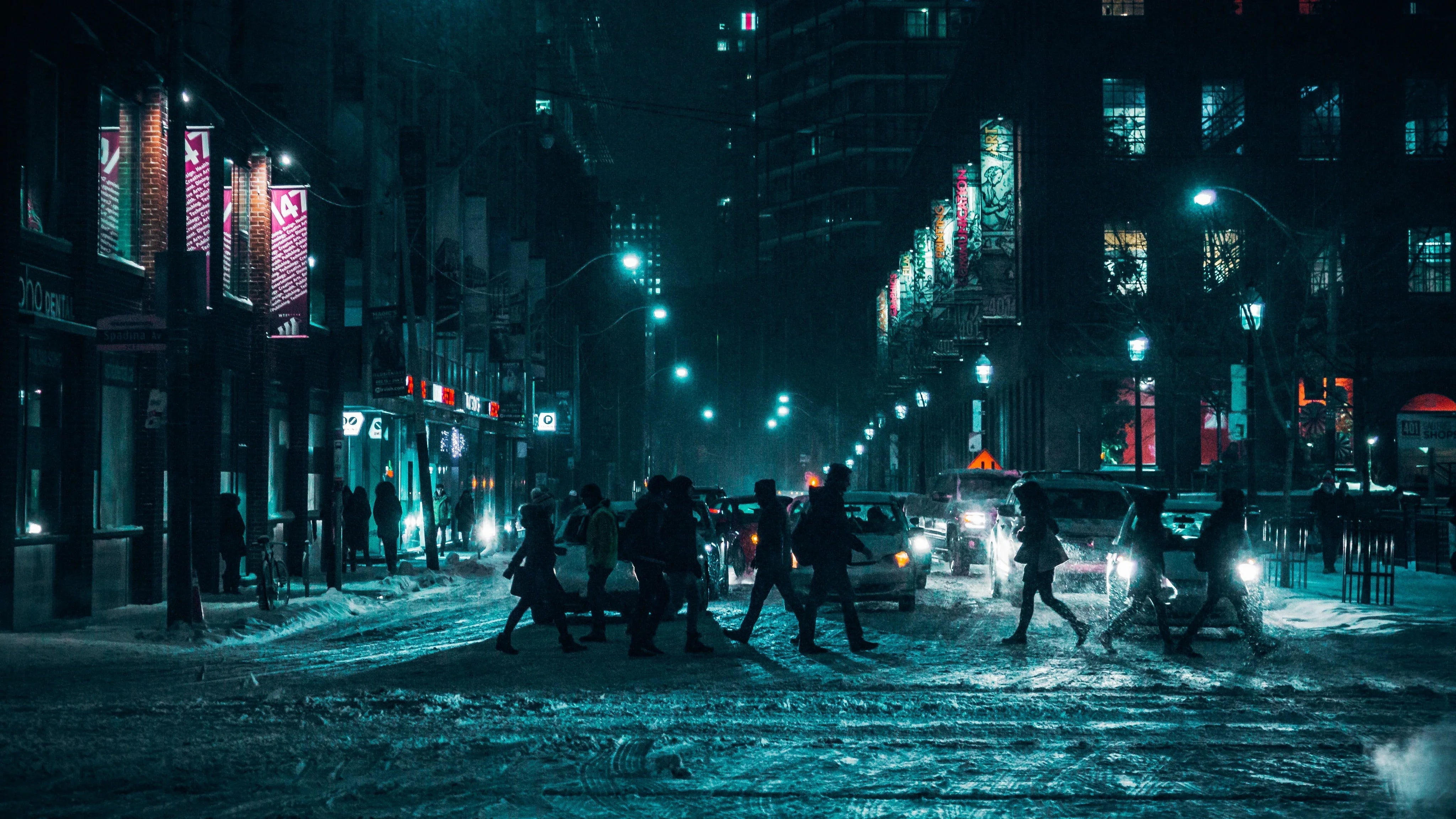 Illustration of a city street at night
