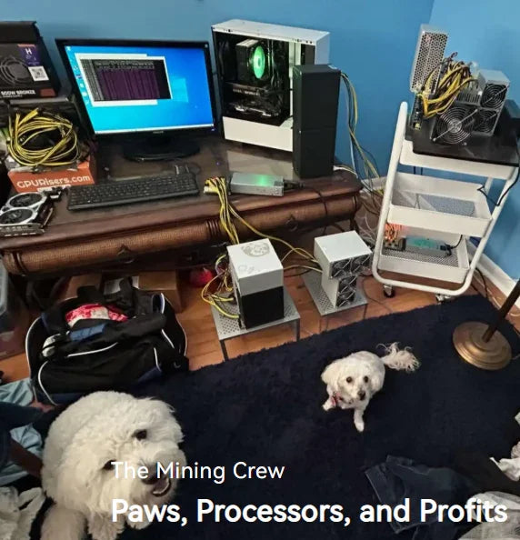 Desktop mining equipment and small computers in a home workspace