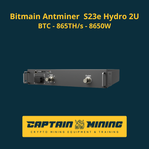 Bitmain Antminer S23e Hydro 2U 865TH/s 8650W – front view with water connectors Image principale du produit