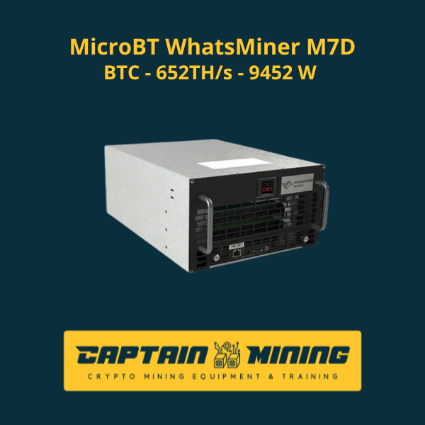 MicroBT WhatsMiner M7D 652TH/s 9452W hydro Bitcoin miner – front angle view Imagen principal del producto