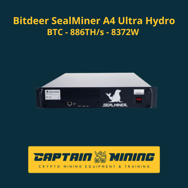 Bitdeer SealMiner A4 Ultra Hydro 886TH/s 8372W Bitcoin ASIC miner – front view Image principale du produit