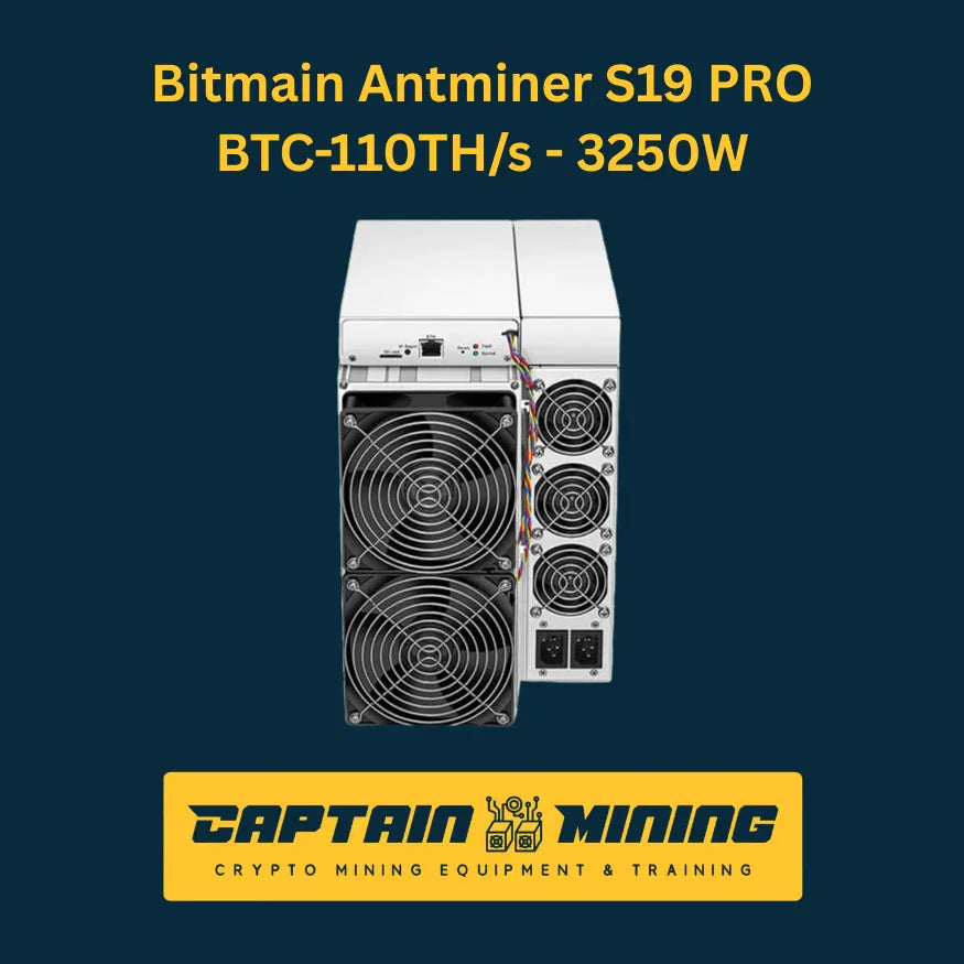 Bitmain Antminer S19 Pro 110TH/s 3250W Mineur Bitcoin à vendre - ASIC Matériel de minage - CaptainMining Image principale du produit