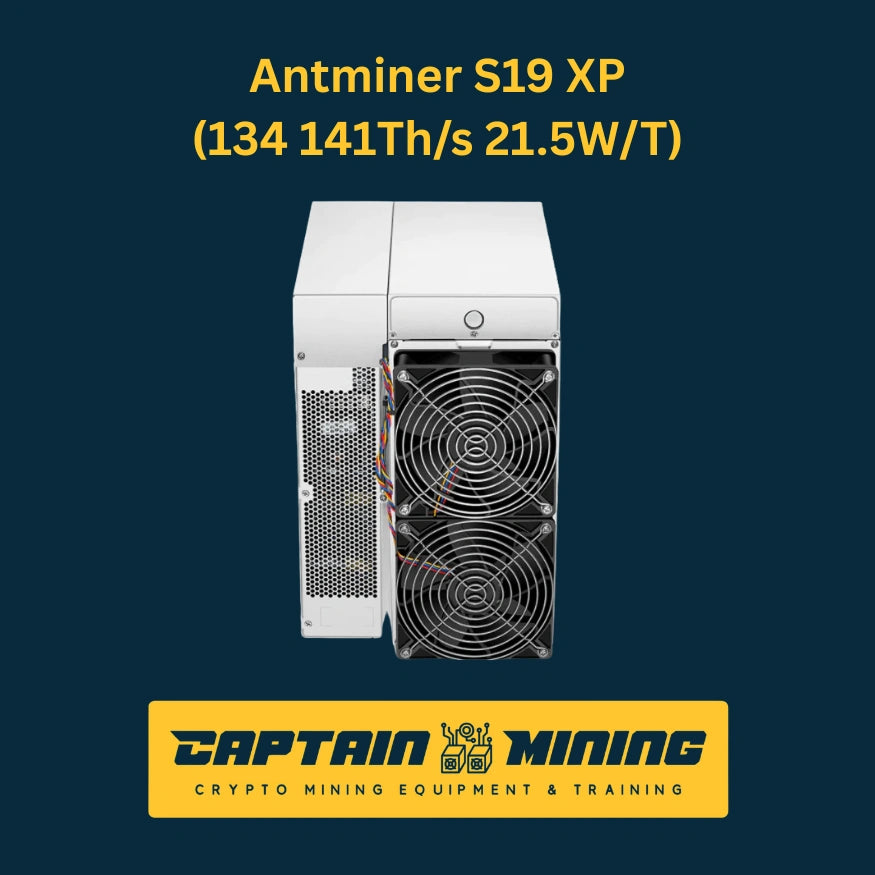 Antminer S19 XP rear view - Dual cooling fan system, advanced thermal management for Bitcoin mining, high-efficiency ASIC miner ventilation designs