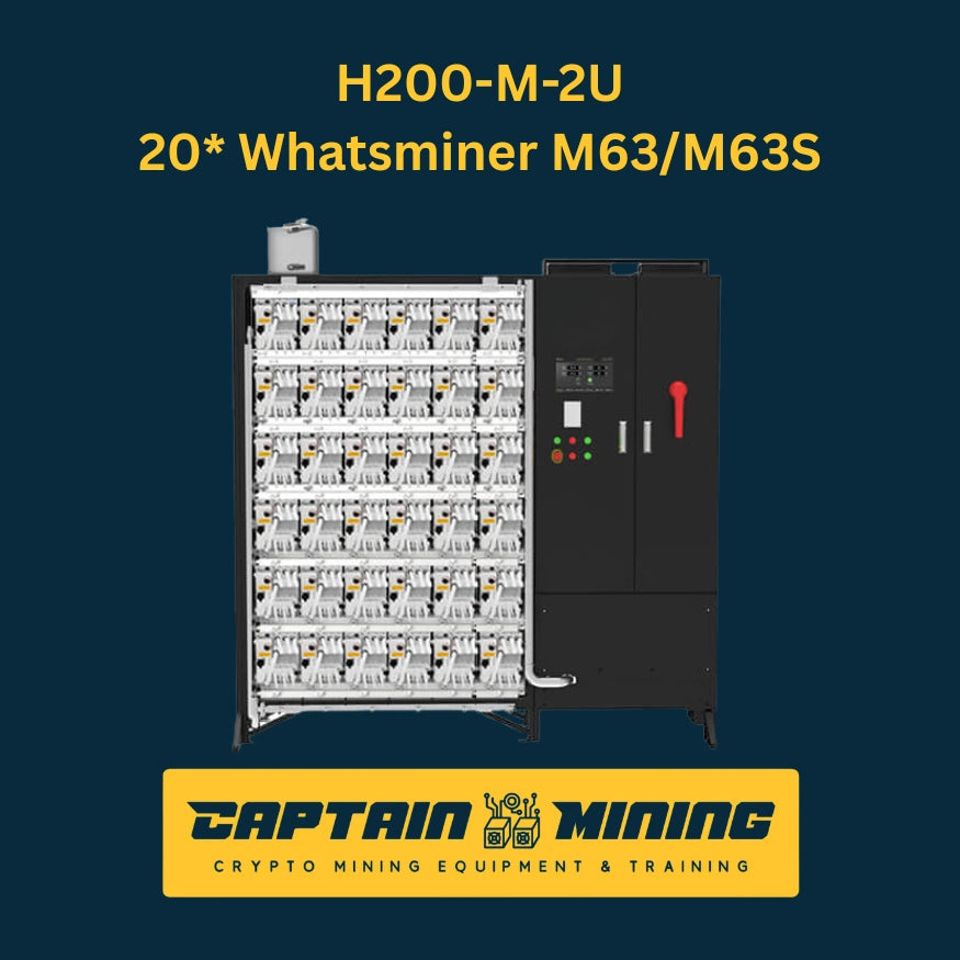 H200-M-2U hydro immersion cooling system for 20 Whatsminer M63/M63S ASIC miners – industrial liquid cooling rack with control panel by CaptainMining Image principale du produit