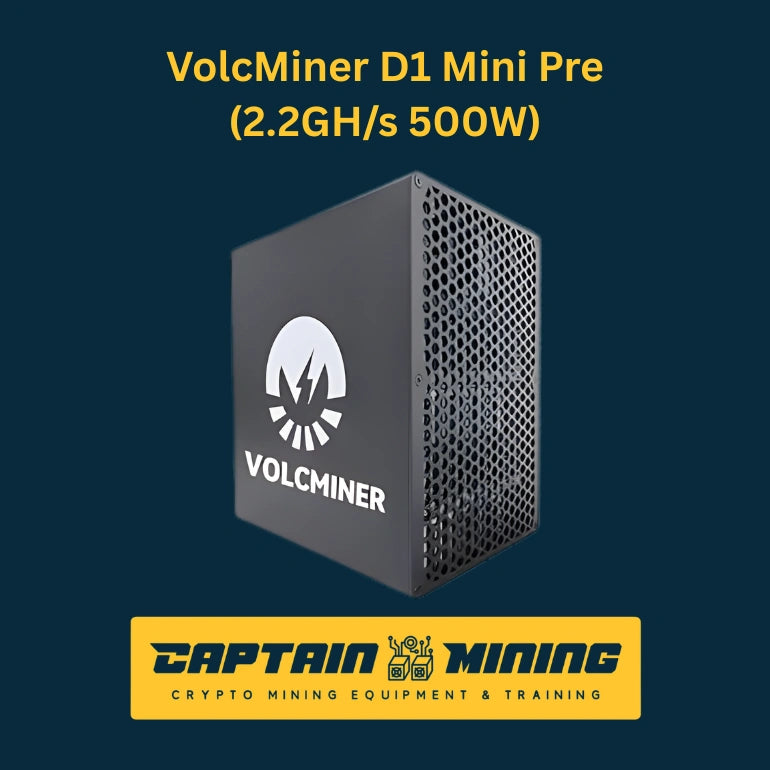 VolcMiner D1 Mini Pre 2.2GH/s 500W ASIC Miner - Logo Angle View - CaptainMining