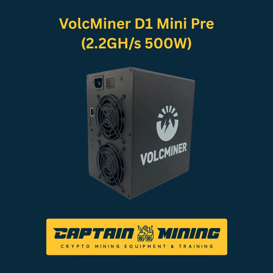 VolcMiner D1 Mini Pre 2.2GH/s 500W ASIC Miner - Side View with Logo - CaptainMining